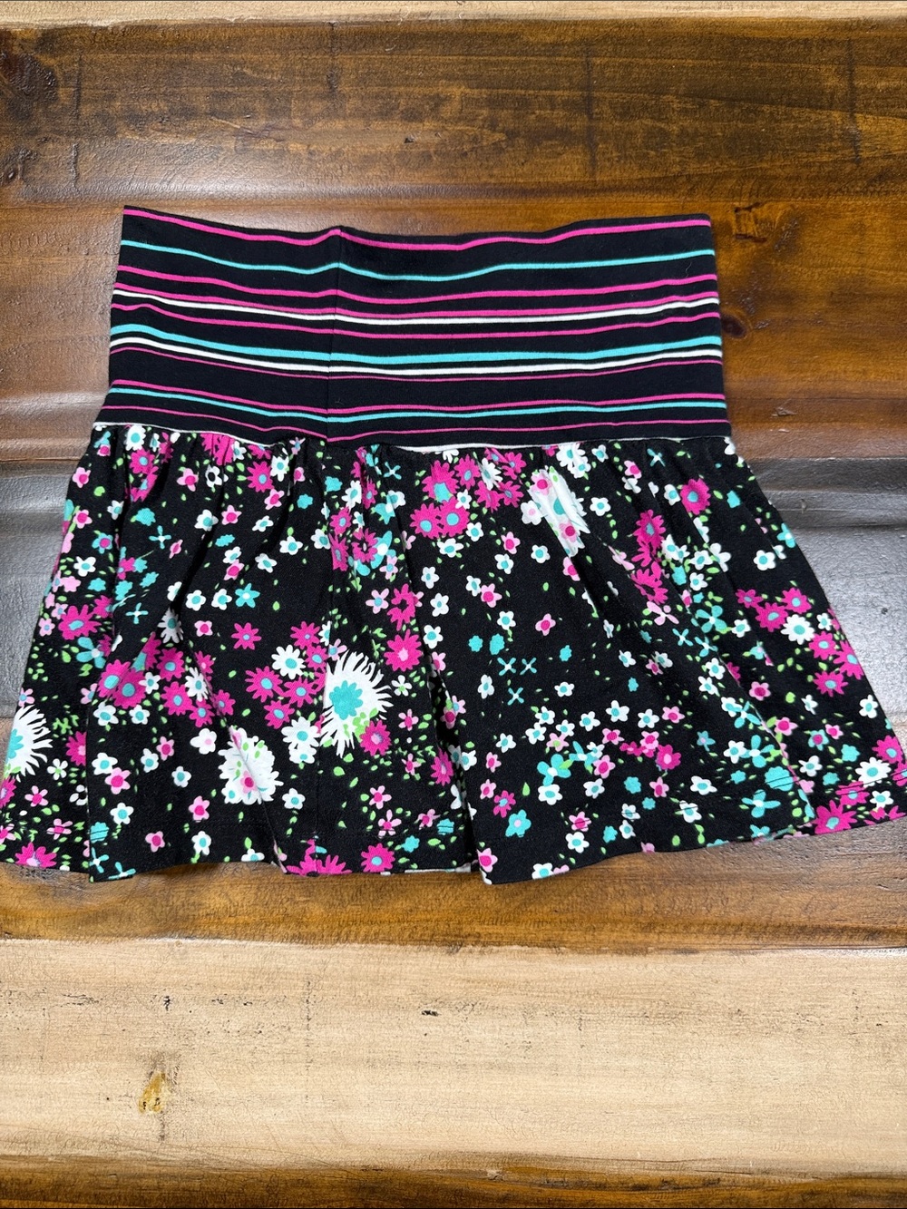 Circo Girls Black Floral Ruffle Skirt with Pink & Teal Accents